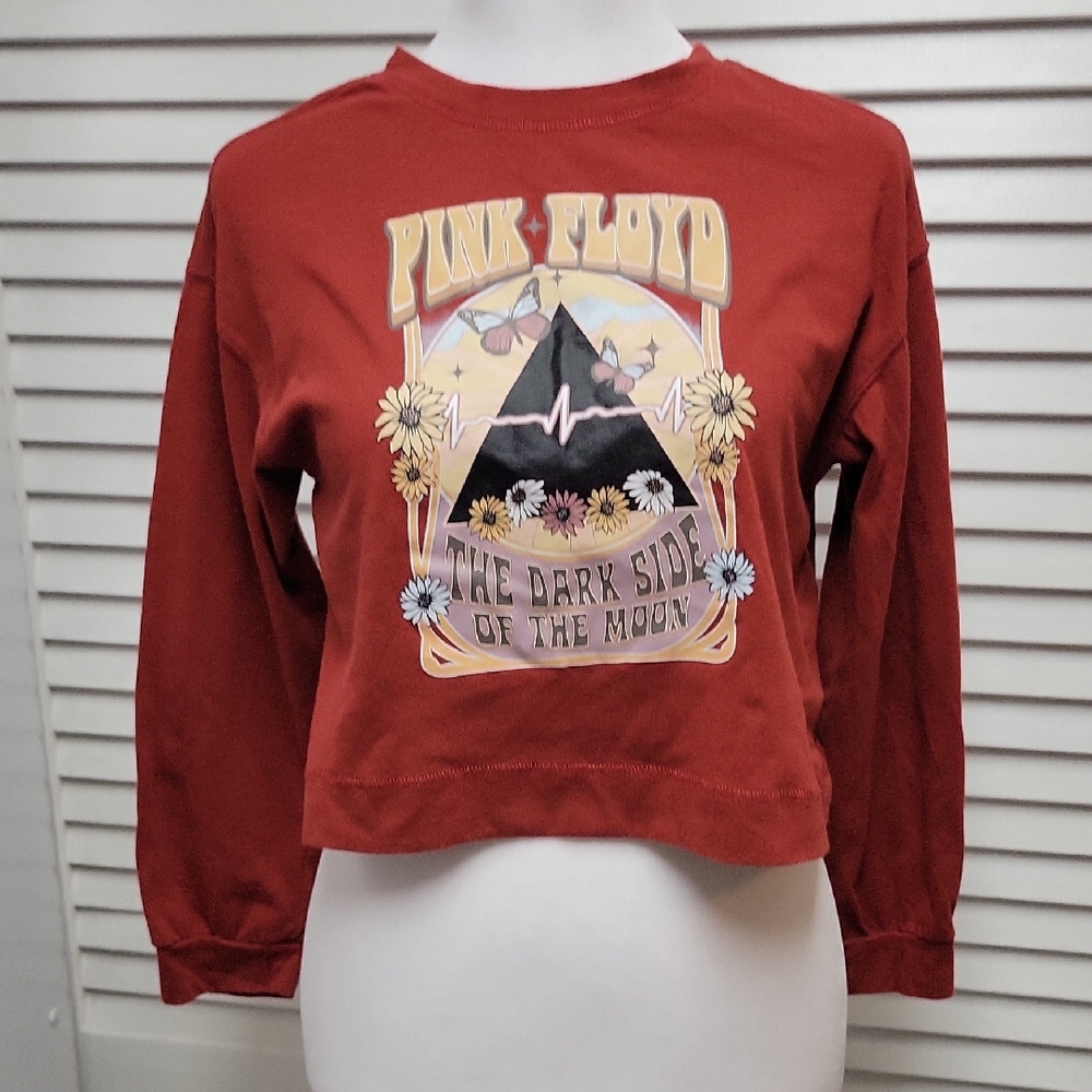 Pink Floyd Orange Rust T Shirt Kids SZ L Dark Side Of The Moon Graphic Cropped
